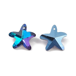 電気メッキガラスチャーム  バックメッキ  多面カット  ヒトデのチャーム  ブルー  19.5x20.5x8.5~9mm  穴：1.4mm&nbsp;GLAA-A008-03A