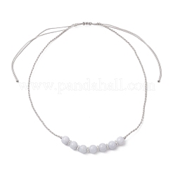 8.5 мм окрашенный натуральный халцедон имитация аквамарина круглые плетеные регулируемые ожерелья NJEW-JN05327