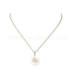 Pendentif cygne en laiton pavé de zirconiums cubiques transparents et coquillage naturel&nbsp;NJEW-JN06526