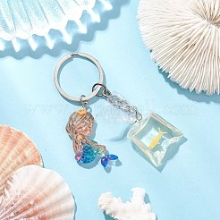 樹脂キーチェーン  鉄のリング付き  人魚  魚  きいろ  85.5mm&nbsp;KEYC-JKC01149-01