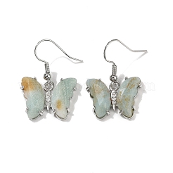 Orecchini pendenti in ottone con fiore naturale di amazzonite&nbsp;EJEW-M081-01P-06