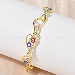 Латунные эмалевые плоские круглые звенья-цепочки с защитой от сглаза для женщин BJEW-G764-01G