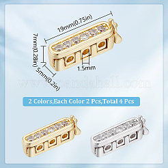4 fermaglio twister rettangolare in ottone micro pavé di zirconi cubici trasparenti a 2 colori&nbsp;ZIRC-DC0001-31