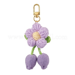 手作りかぎ針編みのコットン製桜の花の吊り飾り  合金回転式ナスカン付き  ミックスカラー  95~118mm&nbsp;HJEW-JM02667