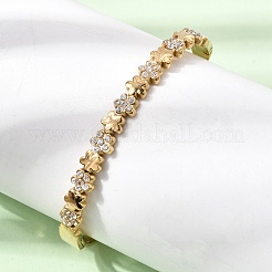 304ステンレススチール製クリスタルラインストーンフラワーヒンジ付きカフバングル（女性用）  18KGP本金メッキ  内径：2.40x1.95インチ（6.1x4.95cm）&nbsp;SA-CBA61B8-12G