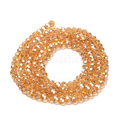 透明ガラスビーズ  32ファセット  ABカラーメッキ  ラウンド  砂茶色  3.5x3mm  穴：1mm  約163~166個/連  50~51cm&nbsp;EGLA-A035-T3mm-B17