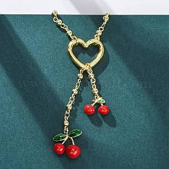 Ожерелья с подвесками в виде сердца и вишни из латуни и красной эмали для женщин NJEW-G162-02G