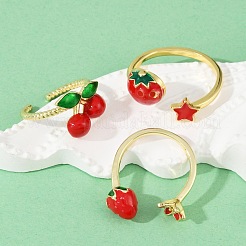 Кольца-манжеты с фруктовой тематикой из латуни и эмали для женщин RJEW-U057-02G