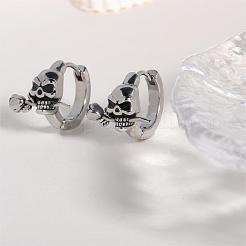 Серьги-кольца из нержавеющей стали 316 с черепом и розой для мужчин и женщин EJEW-SZ0001-94