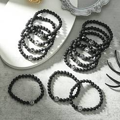 12шт. набор из 12 браслетов из нержавеющей стали 304 с изображением двенадцати созвездий и бусин из натуральной лавы&nbsp;BJEW-JB09463