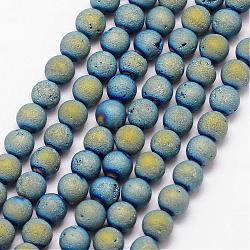 Electroplated Natural Agate Bead Strands, Round, Grade A, Green Yellow, 6mm, Hole: 1mm, about 30pcs/strand, 7.5 inch