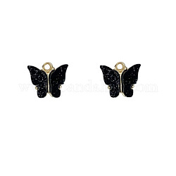 Fascino acrilico in lega vintage, per accessori per orecchini a cerchio fai da te, forma di farfalla, oro, nero, 14x12mm