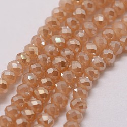 Chapelets de perles en verre électroplaqué, rondelle, facette, perle plaquée lustre, navajo blanc, 3x2mm, Trou: 1mm, Environ 120~125 pcs/chapelet, 12.4 pouce