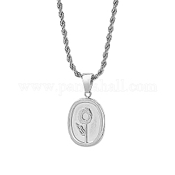 Ожерелья из нержавеющей стали для женщин, овал с подсолнухом, цвет нержавеющей стали, 15.75 дюйм (40 см)