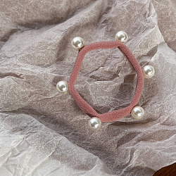 Accessori per capelli elastici in tessuto esagonale, cravatte per capelli in plastica con perle finte, per ragazze o donne, rosso violaceo chiaro, 50mm