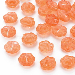 Transparent Baking Painted Glass Beads, Paw Print, Coral, 13.5x15x8.5mm, Hole: 1.2mm