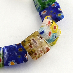 Square Handmade Millefiori Glass Beads, Mixed Color, 20x20x5mm, Hole: 1.5mm, about 19pcs/strand, 14.1inch