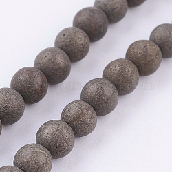 Chapelets de perles de pyrite naturelle , ronde, mat, 4mm, Trou: 1mm, Environ 90 pcs/chapelet, 16 pouce