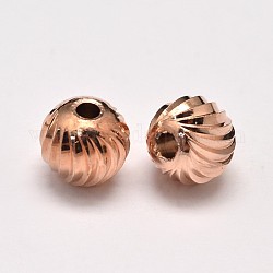 Crémaillère en laiton placage et placage de vide perles rondes ondulée, sans cadmium et sans plomb, or rose, 8mm, Trou: 2mm