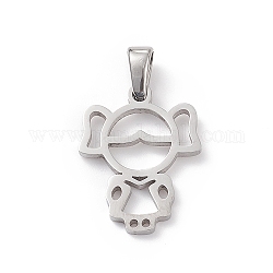 304 Stainless Steel Pendants, Laser Cut, Hollow, Girl Charms, Stainless Steel Color, 18.5x14.5x1.5mm, Hole: 2.5x5.5mm