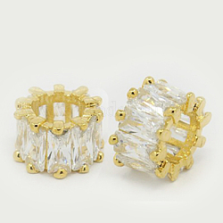 Perles de cubes zircone en laiton , colonne, or, 10x6mm, Trou: 5.5mm