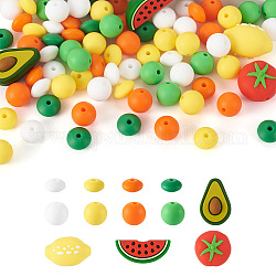 88pcs 12 estilos de cuentas de silicona ecológicas de calidad alimentaria, cuentas redondas & abacus & aguacate & tomate & sandia & limon, color mezclado, 11.5~27x11.5~30x11~16.5mm, agujero: 2~2.5 mm