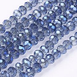 Electroplate Glass Beads, Faceted, Rondelle, Cornflower Blue, 6x4.5mm, Hole: 1mm, about 95pcs/strand, 17.7inch