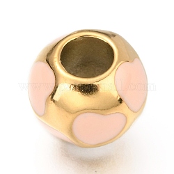 Placage ionique (ip) 304 perles européennes en acier inoxydable, avec l'émail, Perles avec un grand trou   , ronde avec le coeur, or, rose, 10.5mm, Trou: 4.5mm