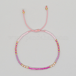 Geflochtene Perlenarmbänder aus Glassamen, verstellbare Armband, rosa, 11 Zoll (28 cm)