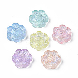 Transparent Acrylic Beads, Glitter Powder, Flower, Mixed Color, 13x12x4mm, Hole: 1.2mm, about 1150pcs/500g