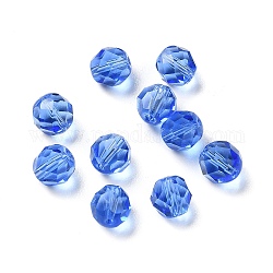Verre imitation perles de cristal autrichien, facette, ronde, bleuet, 8mm, Trou: 1.5mm