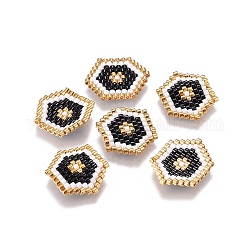 Liens de perles de rocaille japonaises miyuki & toho, motif de tissage, hexagone, noir, 14~15x18~19x1.7mm