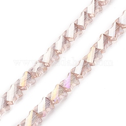 Brins de perles de verre transparentes galvanisées, demi arc-en-ciel plaqué, rectangle torsadé à facettes, brun rosé, 10x8x5mm, Trou: 1.2mm, Environ 49~51 pcs/chapelet, 21.26'' (54 cm)
