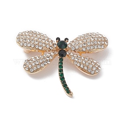 Spilla a forma di libellula con strass, distintivo in lega d'oro per i vestiti dello zaino, smeraldo, 33x43.5x10mm