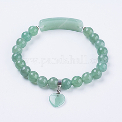 Bracelets extensibles en aventurine vert naturel, avec les accessoires en alliage, cœur, 2-3/8 pouces (61 mm)