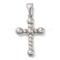 304 Stainless Steel Pendants, Cross Charm, Stainless Steel Color, 33x22.5x6mm, Hole: 9x4.5mm
