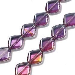 Abalorios de vidrio electroplate hebras, medio arco iris chapado, rombo, púrpura, 18x15.5x5mm, agujero: 1.2 mm, aproximamente 35~37 pcs / cadena, 24.80~25.98 pulgada (63~66 cm)