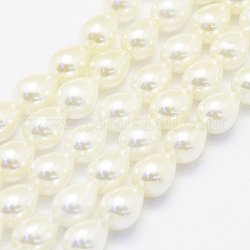 Shell Pearl Beads Strands, teardrop, Creamy White, 11x8mm, Hole: 1mm, about 34pcs/strand, 15.35 inch(39cm)