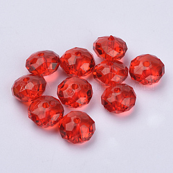 Abalorios de acrílico transparentes, facetados, rerondana plana, rojo, 14.5x9.5mm, agujero: 2 mm, aproximamente 409 unidades / 500 g