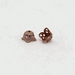 4-Petals Brass Flower Bead Caps, Nickel Free, Red Copper, 6.5x4mm, Hole: 1mm