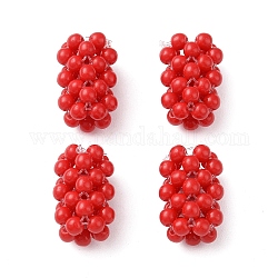 Normal Glass Beads, Seed Bead Braided Column, Dark Red, 10.5x10.5x20mm, Hole: 5.5x5mm