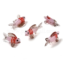Handmade Lampwork Home Decorations, 3D Fish Ornaments for Gift, Misty Rose, 30~37x13.5~15.5x18~19mm