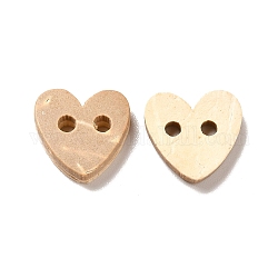 Sculpté bouton de couture de base 2-trou en forme de coeur, bouton de noix de coco, tan, 10x10mm