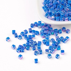 Perles acryliques de poly styrène écologiques, couleur ab , cube, bleu royal, 4x4mm, Trou: 1mm, environ 8000 pcs/500 g