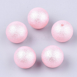 Perlas de imitación de acrílico, arruga / texturada, redondo, rosa, 20x19mm, Agujero: 2.5 mm, aproximamente 110 unidades / 500 g