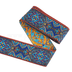 Cintas de polialgodón bordado estilo étnico de 5 m, cinta de jacquard, cinta tirolesa, Accesorios de la ropa, patrón de hoja, azul marino, 1-7/8~2 pulgada (49~50 mm), aproximamente 5 m / bolsa