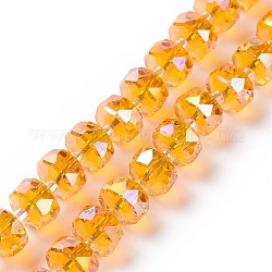 Trasparenti perle di vetro placca fili, ab colore placcato, sfaccettato, rondelle, arancione, 7.5x5mm, Foro: 1.4 mm, circa 80pcs/filo, 22.83'' (58 cm)