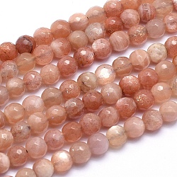 Natürliche sunstone Perlen Stränge, Runde, facettiert, Klasse A, 6 mm, Bohrung: 1 mm, ca. 66 Stk. / Strang, 15.3 Zoll (39 cm)