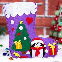 Kits de calcetines navideños de tela no tejida diy, incluyendo tela, aguja, cable, pingüino