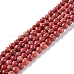 Brins de perles de jaspe en argent naturel, teints et chauffée, ronde, rouge indien, 4~4.5mm, Trou: 1mm, Environ 91~98 pcs/chapelet, 14.96~15.35 (38~39 cm)